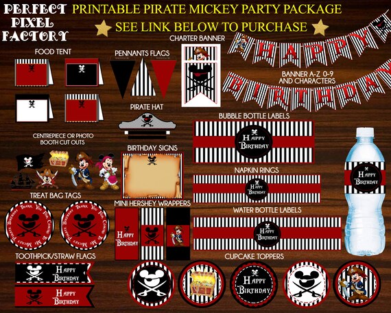 Mickey Pirate Party Package, Party Printable, Digital Birthday Kit, Pirate Mickey, Mickey Mouse, Pirate Mickey Birthday, Pirate Mickey Party Il_570xn
