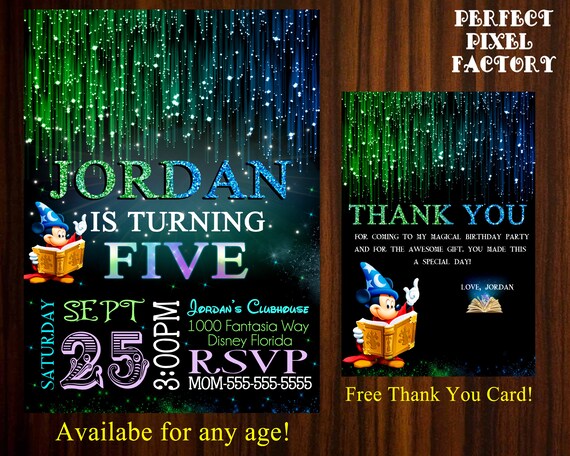 Fantasia Invitation, Mickey Fantasia, Fantasia Birthday, Fantasia Party, Mickey Printable, Mickey Invitation,Mickey Birthday, First Birthday Il_570xn