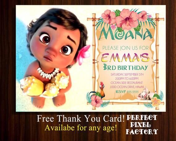 Moana Invitation, Moana Birthday, Moana Party, Moana Printable, Disney's Moana, Maui, Photo invitation, Digital Invitation Il_570xn