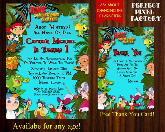 Jake And The Neverland Pirate Birthday Invitation,Pirate Invitation,Disney Invitation,Printable Invitation,Boy Invite,PerfectPixelFactory Il_570xn