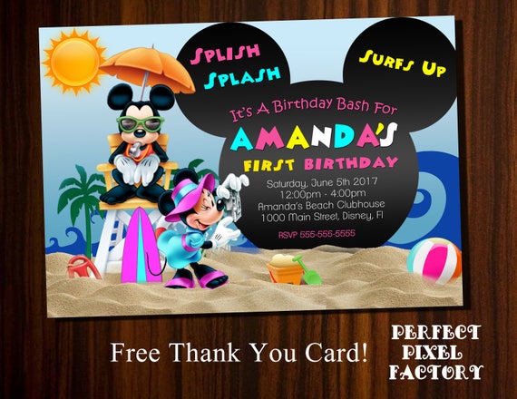 Mickey Mouse Pool Party, Minnie Pool Party,Mickey and Minnie beach Party,Mickey Beach Party,Minnie Beach Party,Mickey Beach Birthday, Summer Il_570xn