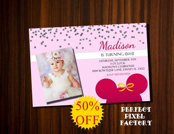 Minnie Mouse Invitation,Minnie invitation, Minnie photo invitation,Disney invitation,Minnie Birthday invitation,Minnie Party invitation Il_570xn
