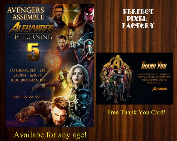 Avengers Infinity War, Avengers invitations, Avengers Party, Avengers Birthday, Superhero Invitation, Super Heroes, Iron Man, Hulk Il_570xn