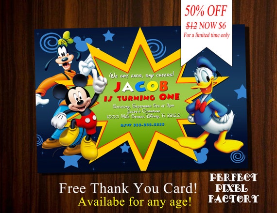 Mickey Mouse Invitation, Mickey Mouse Clubhouse invitation,Mickey Invitation,Mickey Birthday invitation,Disney Invitation,Disney Junior Il_570xn