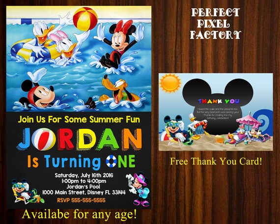 Mickey Pool Party, Pool Party, Beach Invitation, Minnie Pool Party, Pool invitation, Summer Invitation, Beach mickey, Mickey Invitation Il_570xn