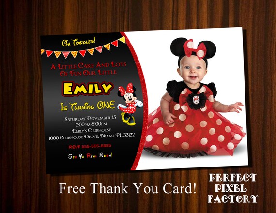 Minnie Mouse invitation, Minnie Mouse Birthday,Minnie Photo invitation, Red Minnie Invitation,Photo Invitation,Minnie invitation, Birthday Il_570xn