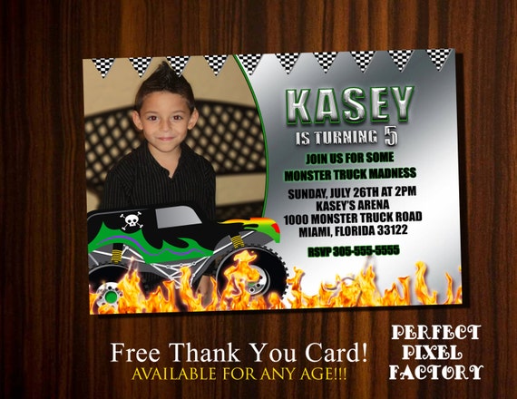 Monster Truck Invitation, Truck invitation, Monster truck birthday, Monster Truck Party,Printable invitation, Custom Invitation, Il_570xn