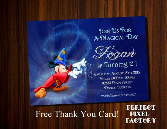 Fantasia Invitation, Mickey Fantasia, Fantasia Birthday, Fantasia Party, Mickey Printable, Mickey Invitation,Mickey Birthday, First Birthday Il_570xn