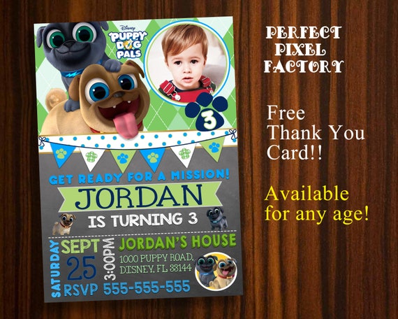 Puppy Dog Pals, Puppy Dog Pals invitation, Puppy Dog Pals photo invitation, Disney Junior, Disney Invitation, Puppy Invitation, Chalk Il_570xn