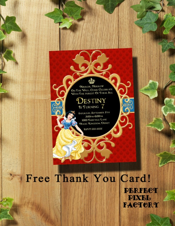 Snow White Birthday Invitation, Snow White Birthday, Disney Princess, Kid Invitation, Disney Invitation, Printable, PerfectPixelfactory Il_570xn