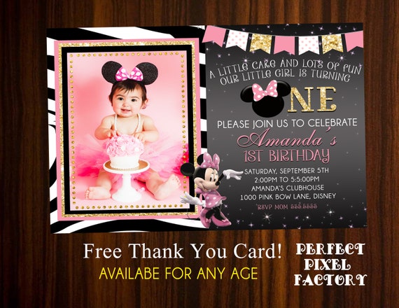 Minnie Mouse invitation,Minnie Mouse Birthday, Minnie invitation,Minnie Invitation,Glitter invitation,Photo Invitation, Photo card Il_570xn