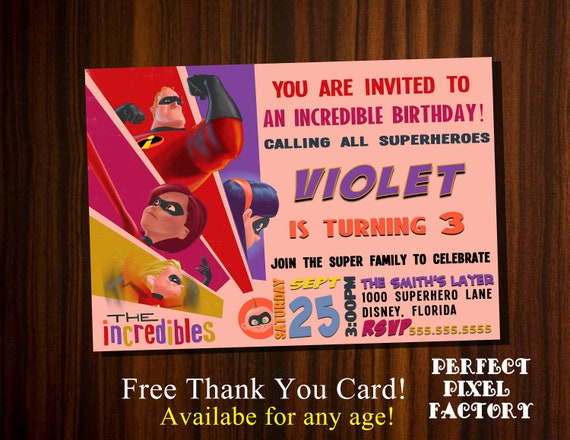 The Incredibles, Incredibles invitation, Incredibles movie, Violet invitation, Disney invitation, printable invitation, Mr. Incredible, Il_570xn