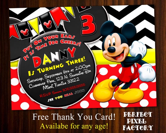 Mickey Mouse Invitation, Mickey Birthday Party,Mickey Party,Chalk Board,Printable,Mickey Invitation, Clubhouse, Perfect Pixel Factory Il_570xn