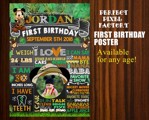 Safari Mickey First Birthday Poster, First Birthday Poster, First Birthday, Birthday Poster, Safari Birthday Poster, Mickey Safari sign Il_570xn
