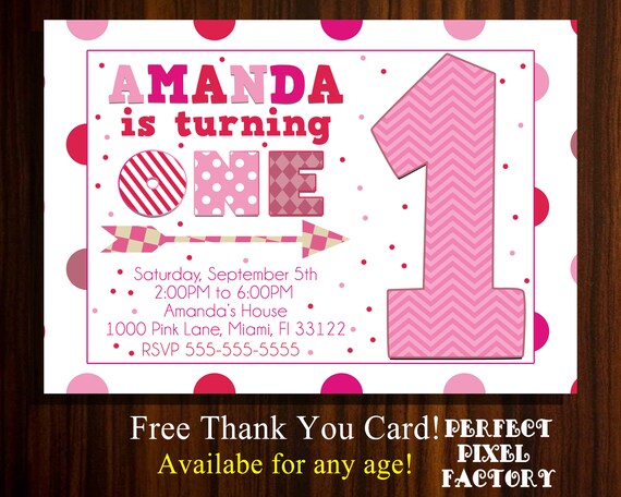 The Big One, First Birthday, Rainbow, Patterns, Birthday Invitation, Pink Pok-a-dots, Printable invitation, Pink Stripes, Girl's Birthday Il_570xn