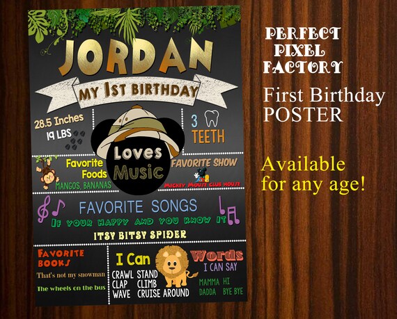 Safari Mickey First Birthday Poster, First Birthday Poster, First Birthday, Birthday Poster, Safari Birthday Il_570xn