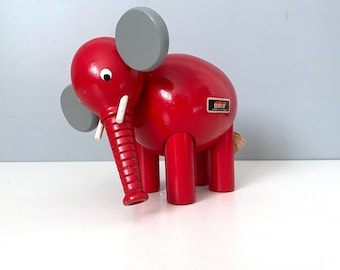 Brio red pull-apart wooden Jumbo Elephant - 1963, made in Sweden