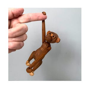Little jointed teak monkey, Bojesen style - 4 3/4&quot; tall, so cute!