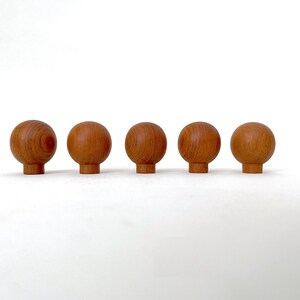 Vintage ball shaped TEAK knobs for drawers, doors 1 3/8" diameter, set of 5