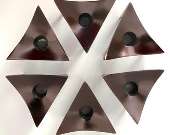 Dansk triangle tripod black bronze candleholders - never used, set of 6 original box