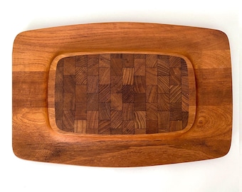 Dansk staved teak charcuterie platter board with end grain center, made in Denmark EXCELLENT CONDITION