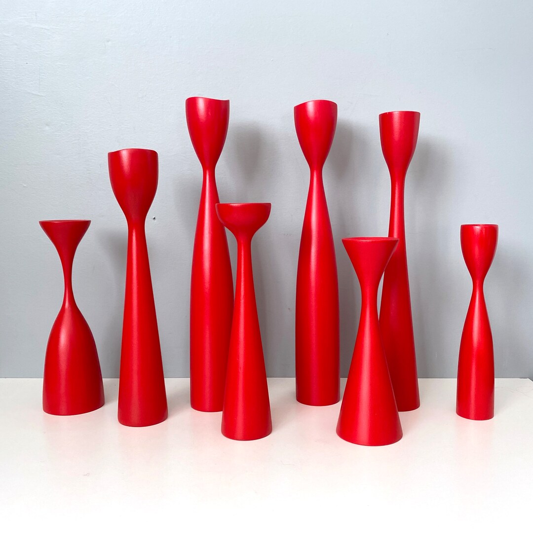 Set of 8 Assorted Red Danish and Danish Style Candlesticks for Winter ...