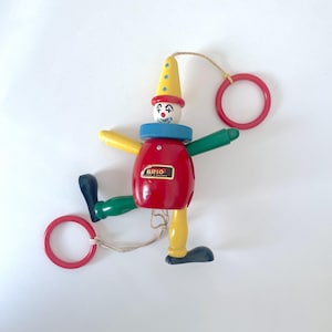 Vintage Brio clown jumping jack made in Sweden - works!