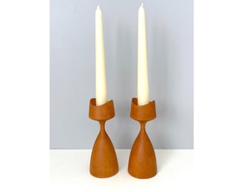 Chunky Danish Modern tulip candlesticks 9" tall pair
