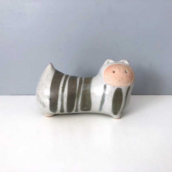 Vintage Lisa Larson style ceramic cat bank with green stripes