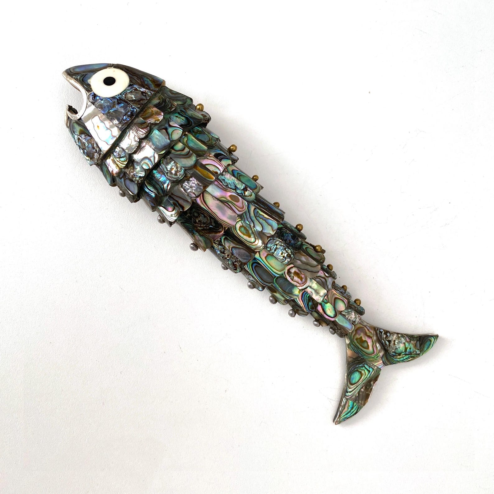 Abalone & silver 9" fish bottle opener