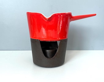 Vintage Copco 113 Sauce bowl and warmer - enameled cast iron, bright red