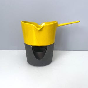 Vintage Copco 113 Sauce pot and warmer stand - enameled cast iron, bright yellow