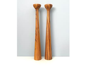 RARE H+F Denmark zebrawood candleholder, almost 16" tall