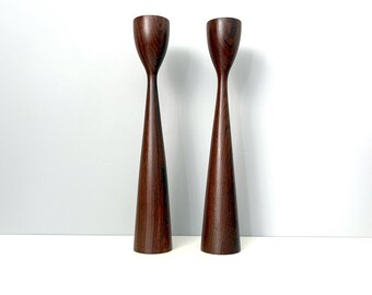 Danish Modern style rosewood or ironwood tulip candlesticks - PLEASE READ! condition issues
