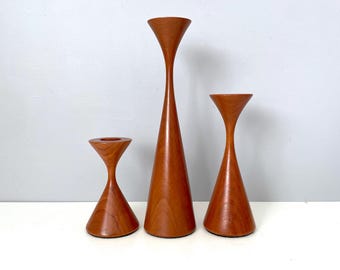 Set of 3 Osolnik style candlesticks, varied heights 4" 6" 9"