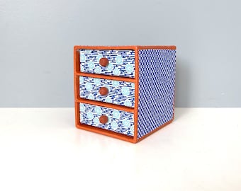 Mini 3-drawer chest of drawers, cardboard/chipboard & decorative paper 60s era restyled