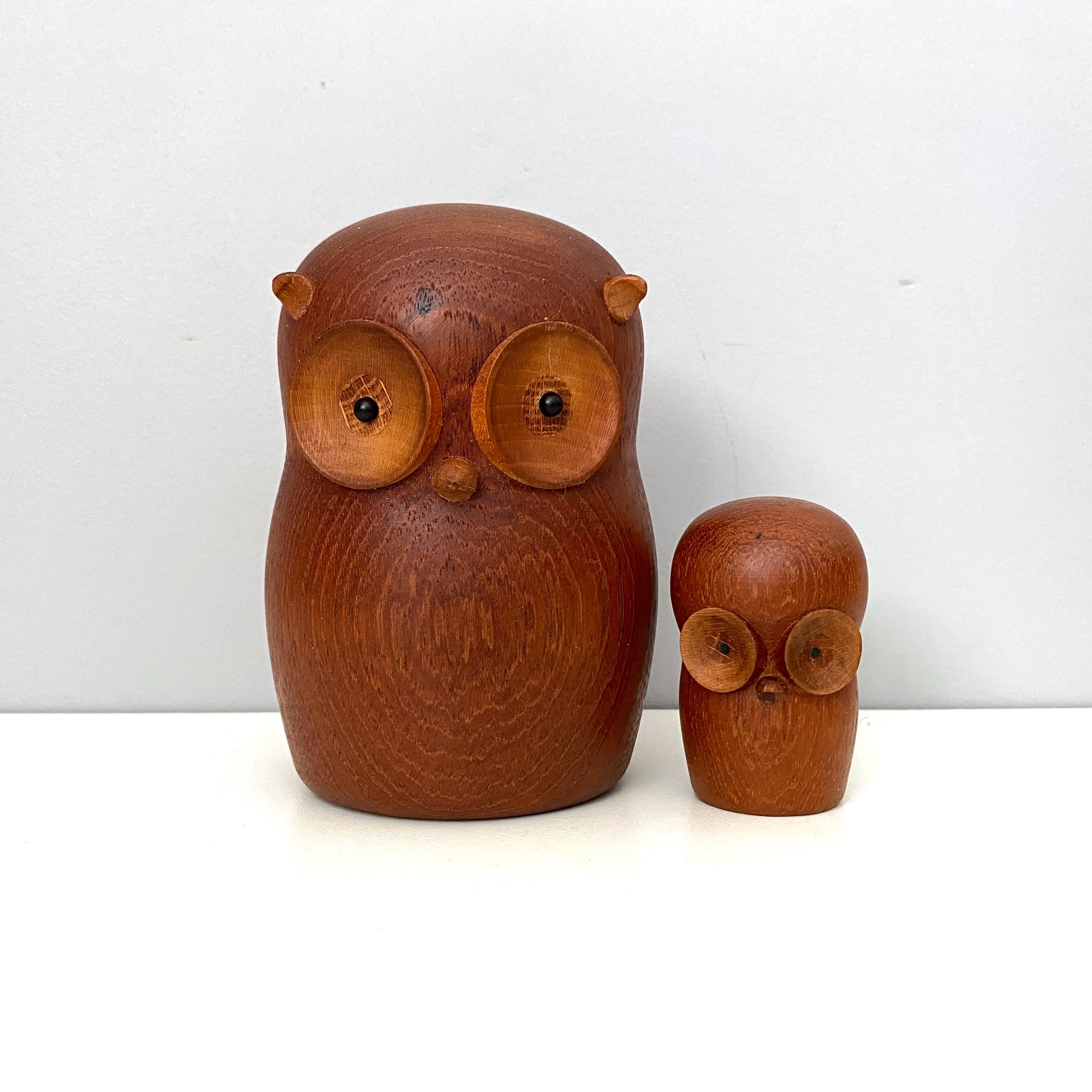 Pair of Laurids Lonborg teak owls, mother and baby - made in Denmark
