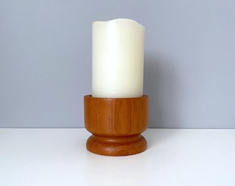 Teak candle holder for pillar or taper candle Danish Modern style