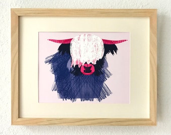 Buffalo art, Buffalo art print, Buffalo wall art, Buffalo print, Buffalo wall decor, Animal art for nursery, Nursery wall art girl, Yak