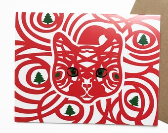 Cat Christmas card, Cat Christmas, Cat card, Card for cat, Cat holiday cards, Cat Christmas gift, Cat owner, Santa Cat, Cat mom, Cat lover