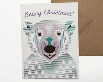 Christmas Bear, Bear Christmas card, Christmas bear art, Holiday bear, Cute Christmas cards, Cross stitch bear, Bear lovers, Bear lover gift