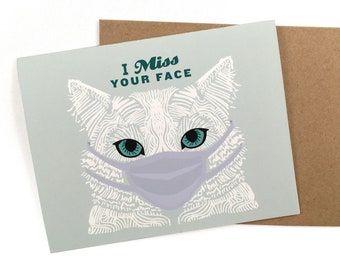 Miss you card, Printable miss you card, Miss you card printable, Miss your face, Face mask card, Mask greeting card, Social distance cards