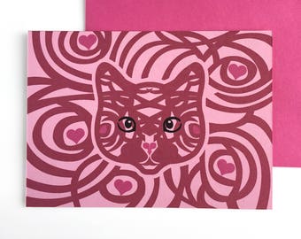 Cat card, Cat Valentine, Cute cat card, Cat love card, Cat lover card, Cat greeting card, Cat face, Animal Valentine card, Kitty Valentine