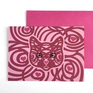 Tarjeta de gato, San Valentín de gato, Tarjeta de gato linda, Tarjeta de amor de gato, Tarjeta de amante de los gatos, Tarjeta de felicitación de gato, Cara de gato, Tarjeta de San Valentín de animal, San Valentín de gatito
