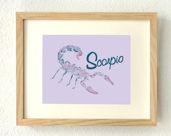 Scorpione, Scorpione zodiacale, zodiaco Scorpione, Scorpione regalo, Scorpione arte, regalo di compleanno dello zodiaco, Scorpione, ottobre compleanno, novembre compleanno