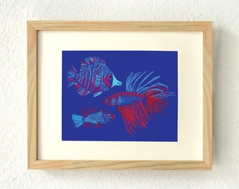 Tropical fish, Tropical fish art, Tropical fish decor, Fish art print, Fish illustration, Fish lover gift, Beach home gift, Sea life art