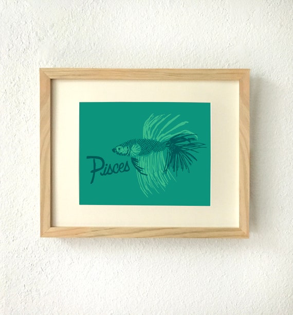 Zodiac art print, Zodiac art, Pisces Zodiac, Pisces art print, Fish print, Astrology art, Horoscope art, Zodiac gifts, Pisces gift, Green