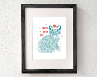 Christmas cat, Christmas cat decor, Cat lover Christmas gift, Cat Christmas wall, Santa cat, Kitty Christmas, Santa art print, Cat holiday