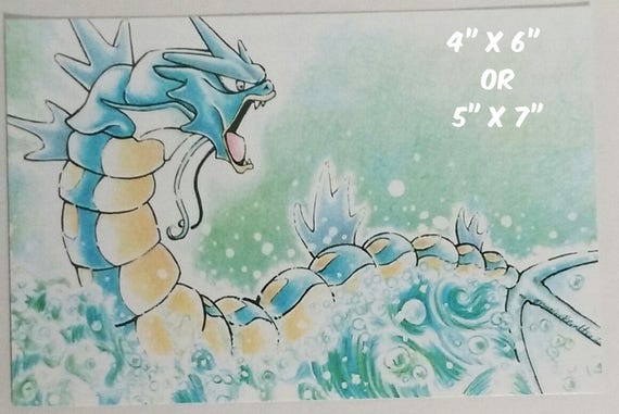 Pokemon Fan Art Fan Made Illustration Gyarados Semi Gloss Etsy