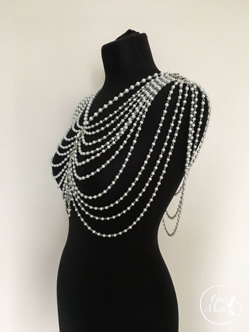 Pearl Body Jewelry Nicole Pearl Shoulder Necklace Etsy